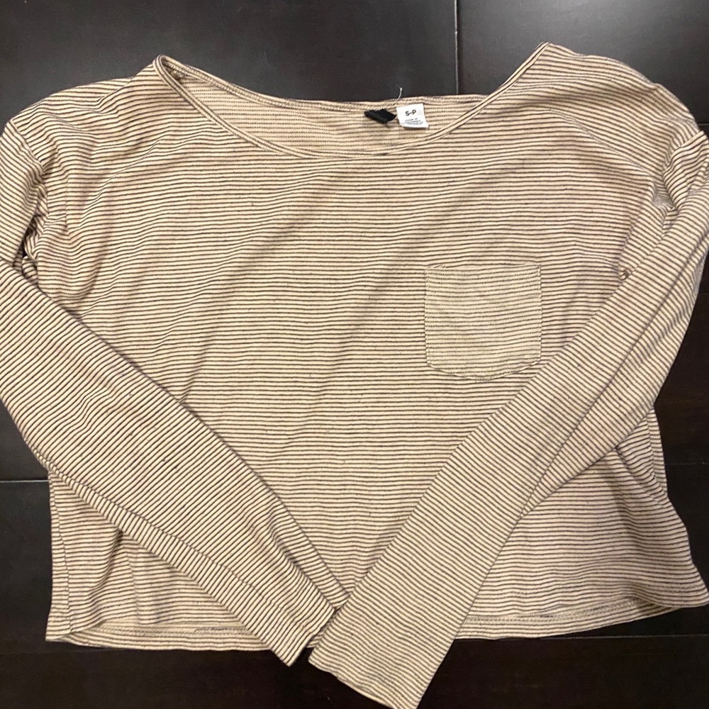 WIDE NECK STRIPED CROPPED LONG SLEEVE